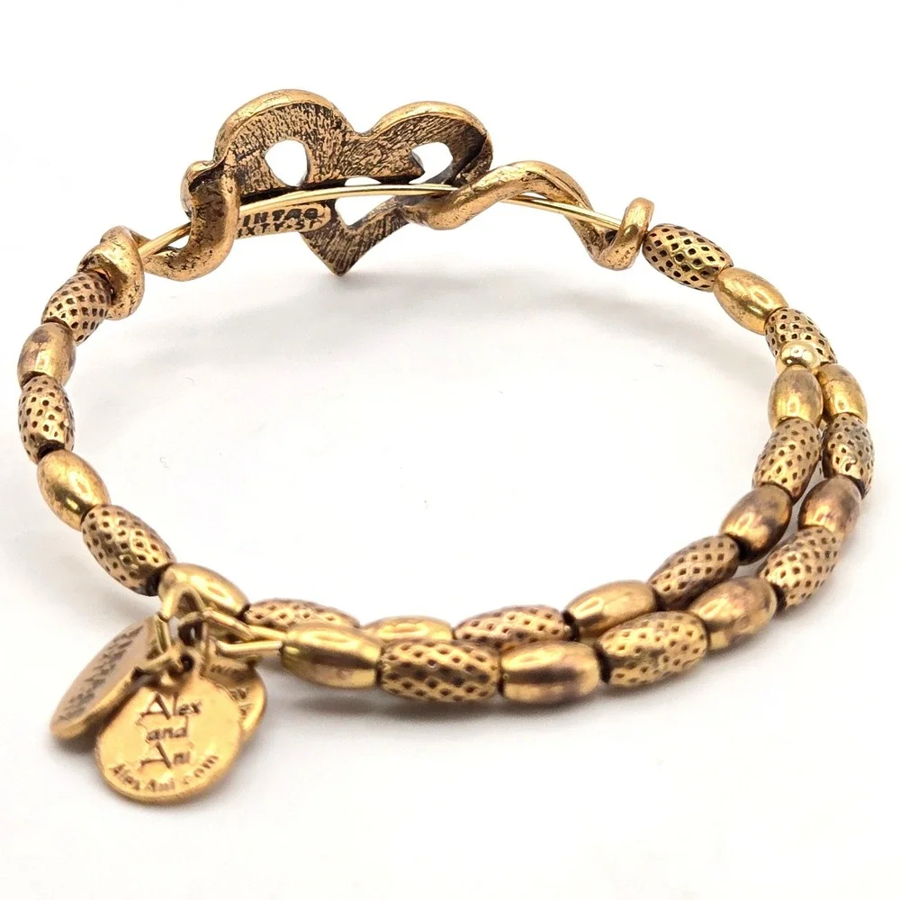 Alex and Ani Vintage Sixty-Six Heart Beaded Rafaelian Gold Wrap‎ Bangle Bracelet